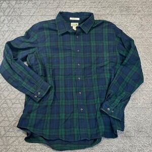 L.L.Bean Men Flannel Shirt XL Reg Traditional Fit Blue Green Tartan Scotch Plaid